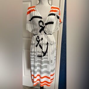 Cristinalove White and Orange Midi Dress